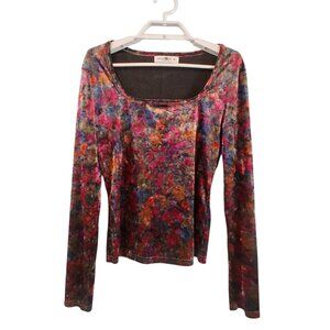 Natural Life shirt womens size Medium floral velvet square neck cropped ?